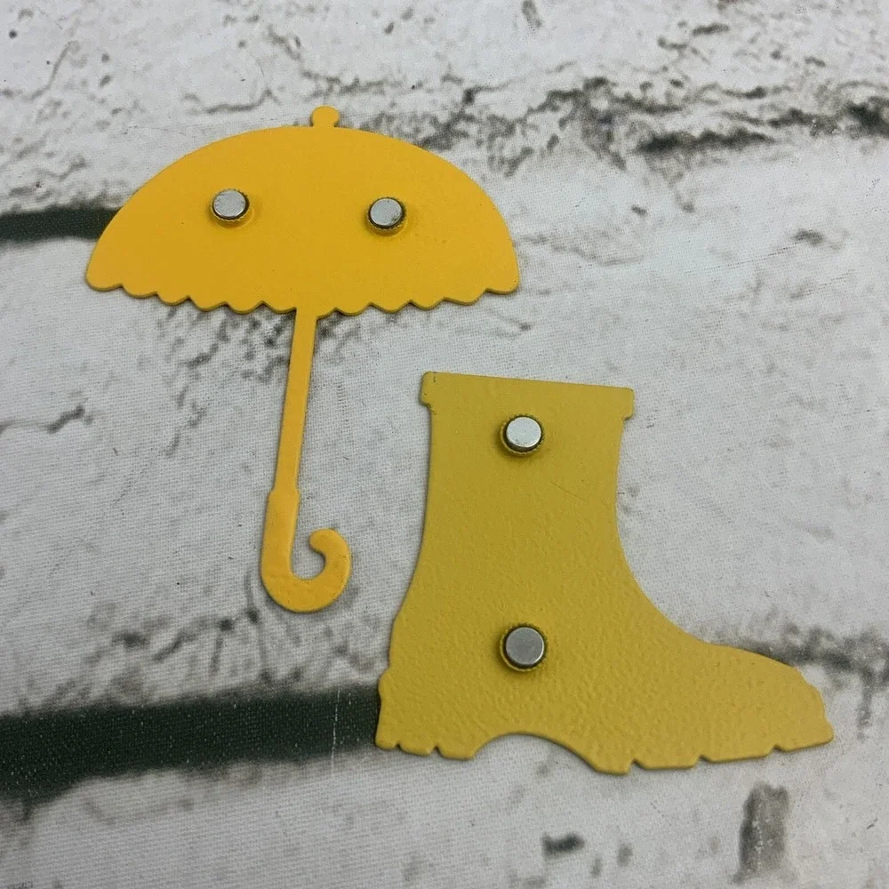 Metal Refrigerator‎ Magnet Lot Rain Boot & Umbrella Yellow Blue Green